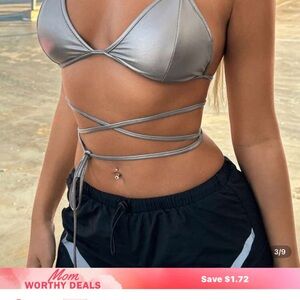 Silver Strappy Bikini Top